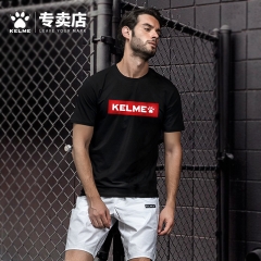 Kelme/卡尔美 2018年夏季新男士运动T恤经典印花透气 纯色休闲T恤