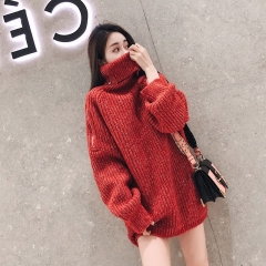 毛衣女2018新款网红宽松高领很仙的洋气上衣慵懒风红色百搭外套冬 红色 蓝色
